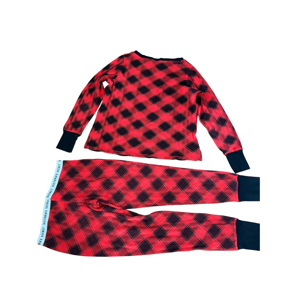 Victoria's Secret Red Black Buffalo Plaid Pajama Set Logo Waistband - Picture 8 of 9